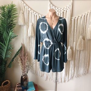 Stylish Tie-Dye Romper in Blue and White